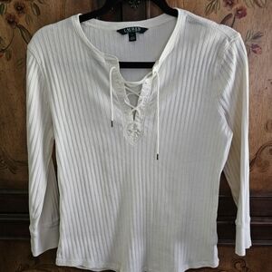 Ralph Lauren White ribbed cotton top size L